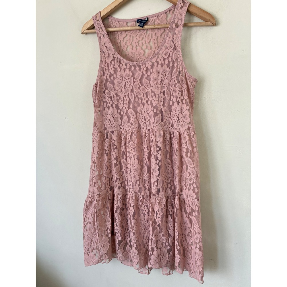 American Eagle Pink Floral Lace Tiered Babydoll Mini Dress Womens S Romantic